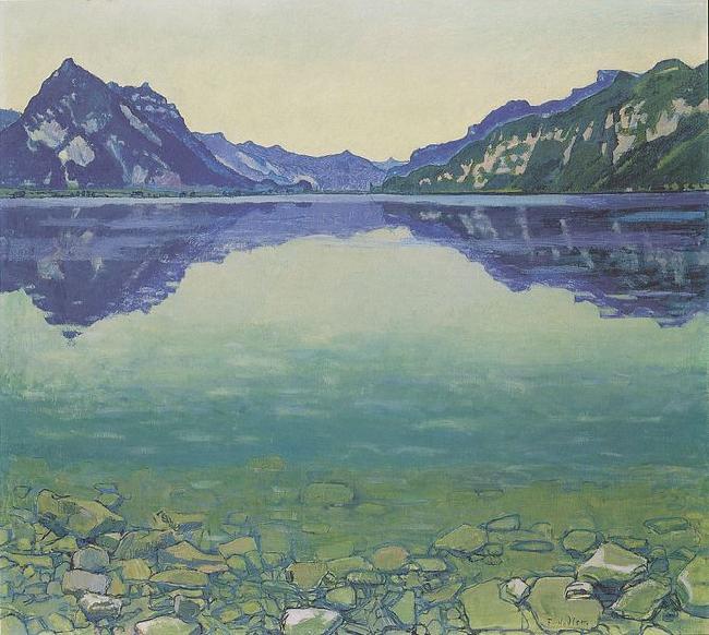 Ferdinand Hodler Thunersee mit symmetrischer Spiegelung vor Sonnenaufgang oil painting image